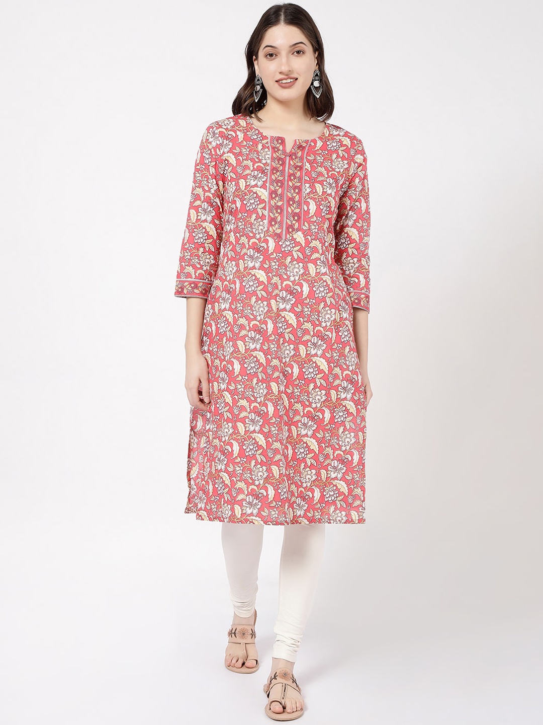

R&B Floral Printed Cotton Straight Kurta, Pink
