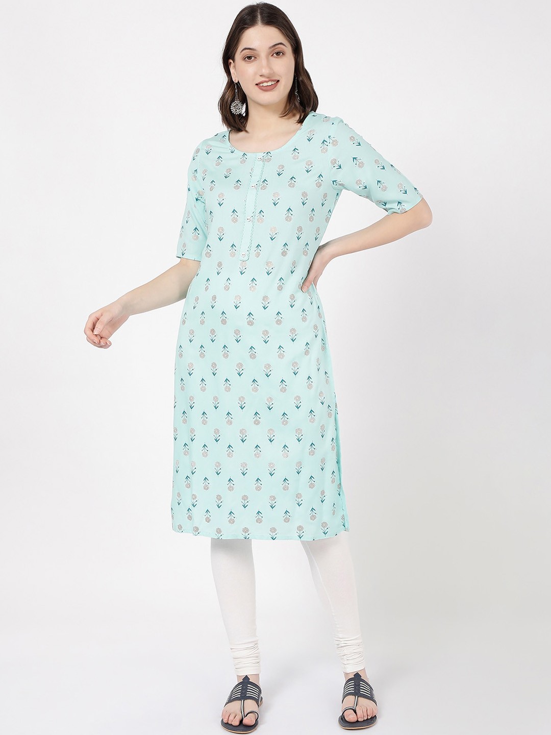 

R&B Ethnic Motifs Printed Straight Kurta, Green