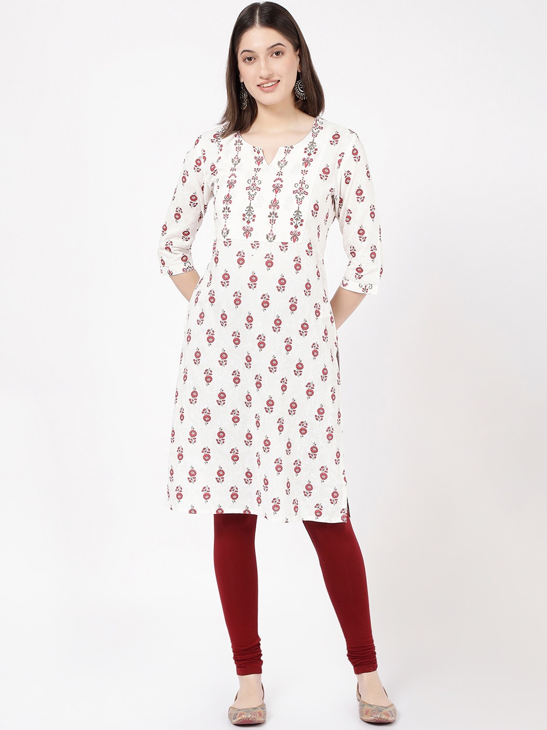 

R&B Floral Printed Straight Kurta, White