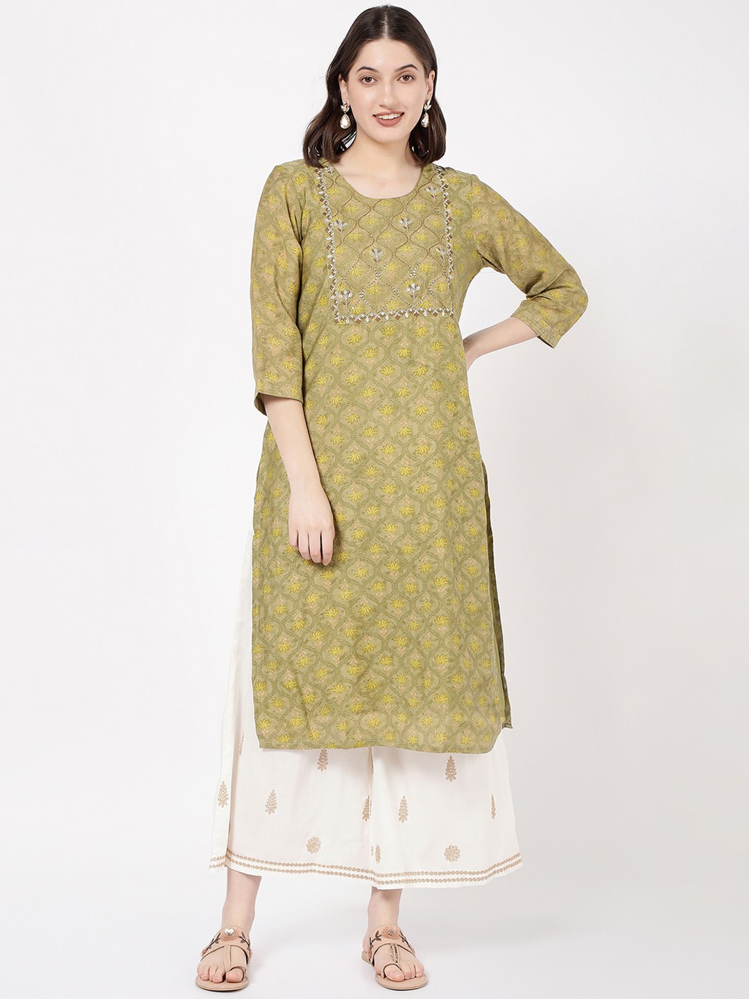 

R&B Ethnic Motifs Printed Straight Kurta, Green