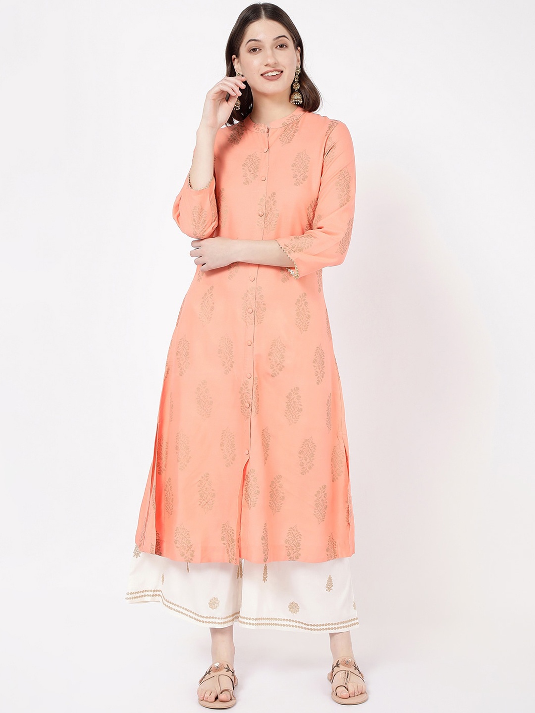 

R&B Ethnic Motifs Printed A-line Panelled Kurta, Pink