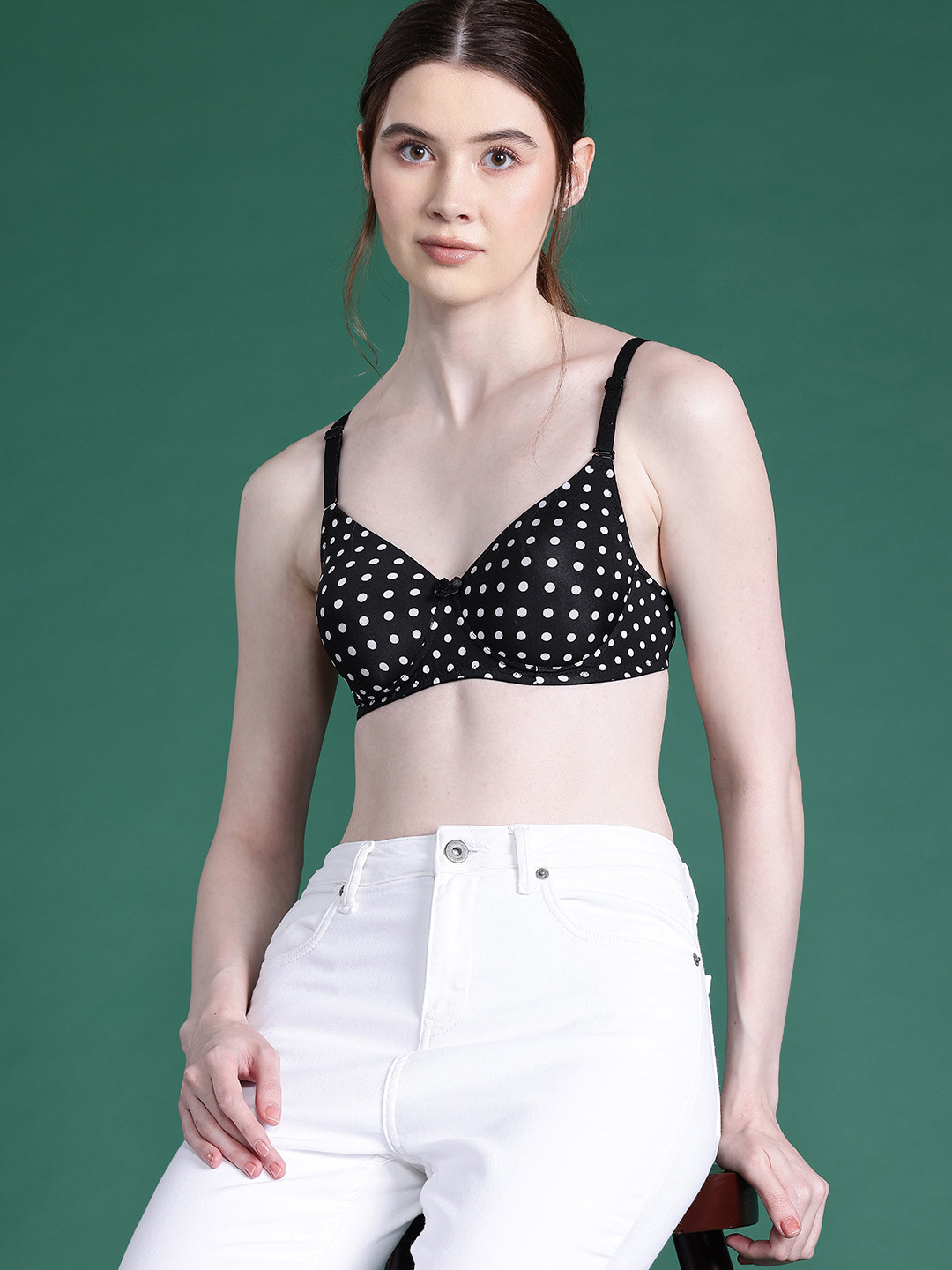 

DressBerry Polka Dot Full Coverage Lightly Padded Bra, Black