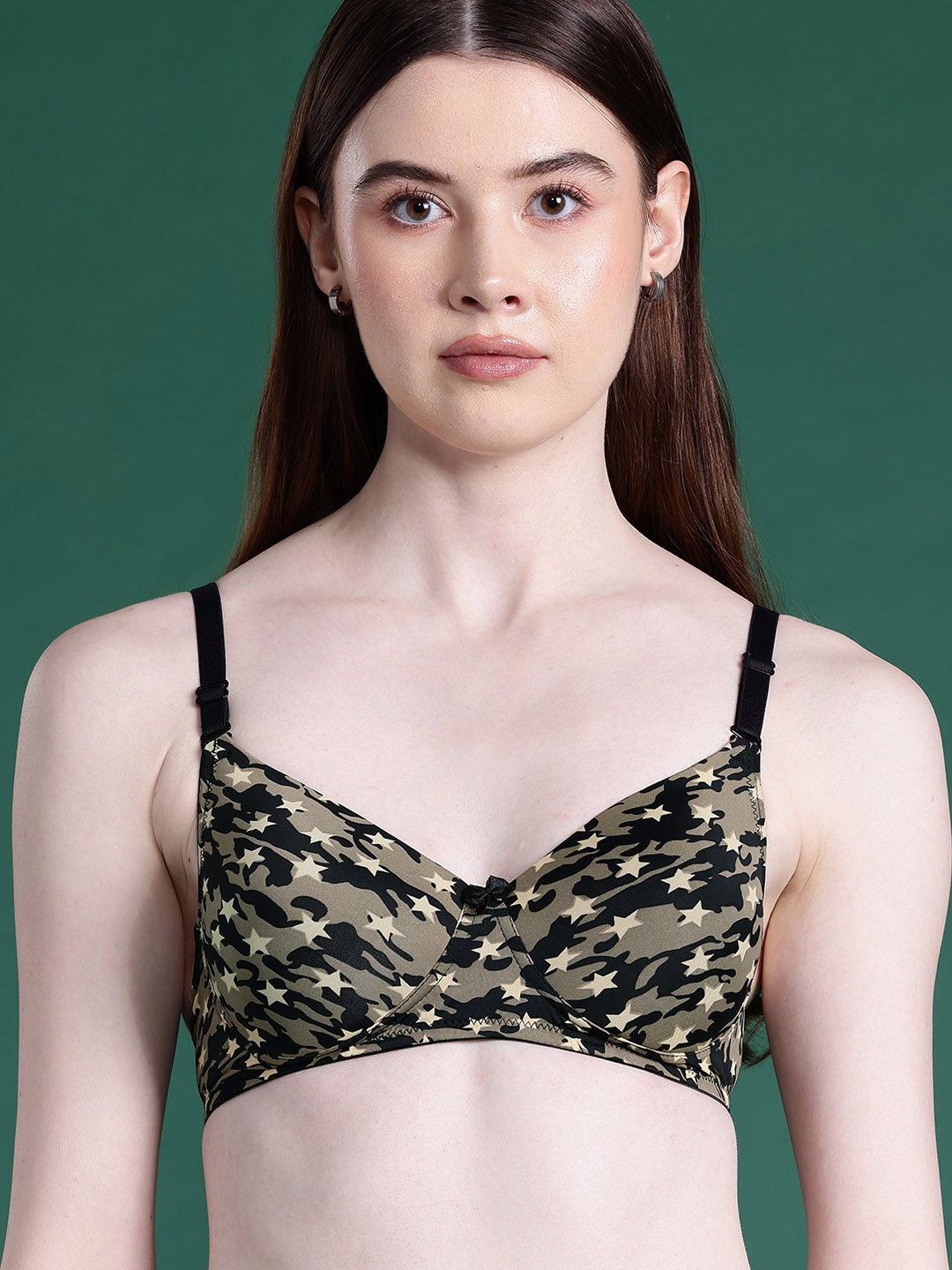 

DressBerry Geometric Printed Full Coverage Lightly Padded Bra, Olive