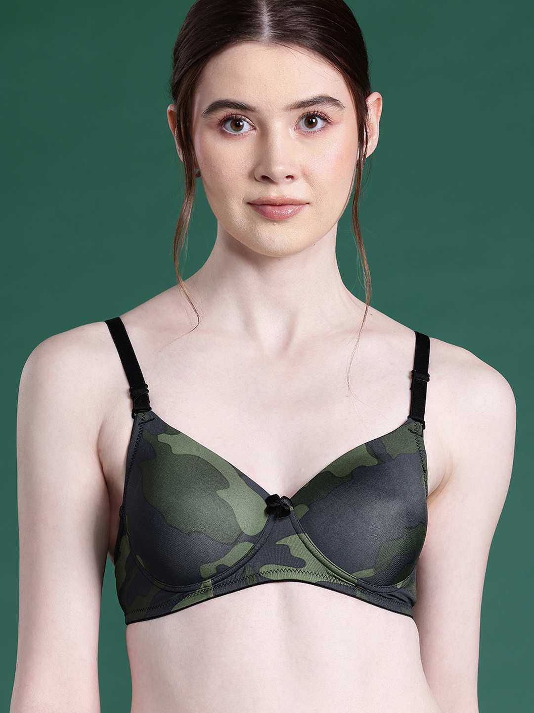 

DressBerry Abstract Printed Full Coverage Lightly Padded Bra, Olive