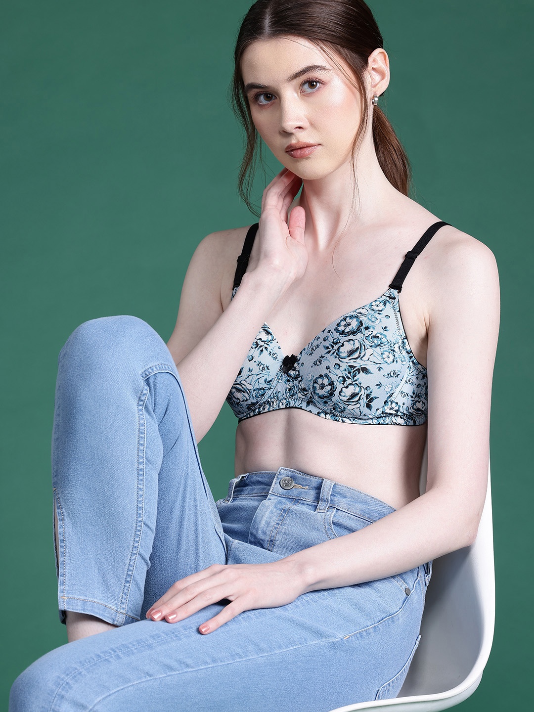 

DressBerry Floral Print Lightly Padded Full Coverage Bra, Blue