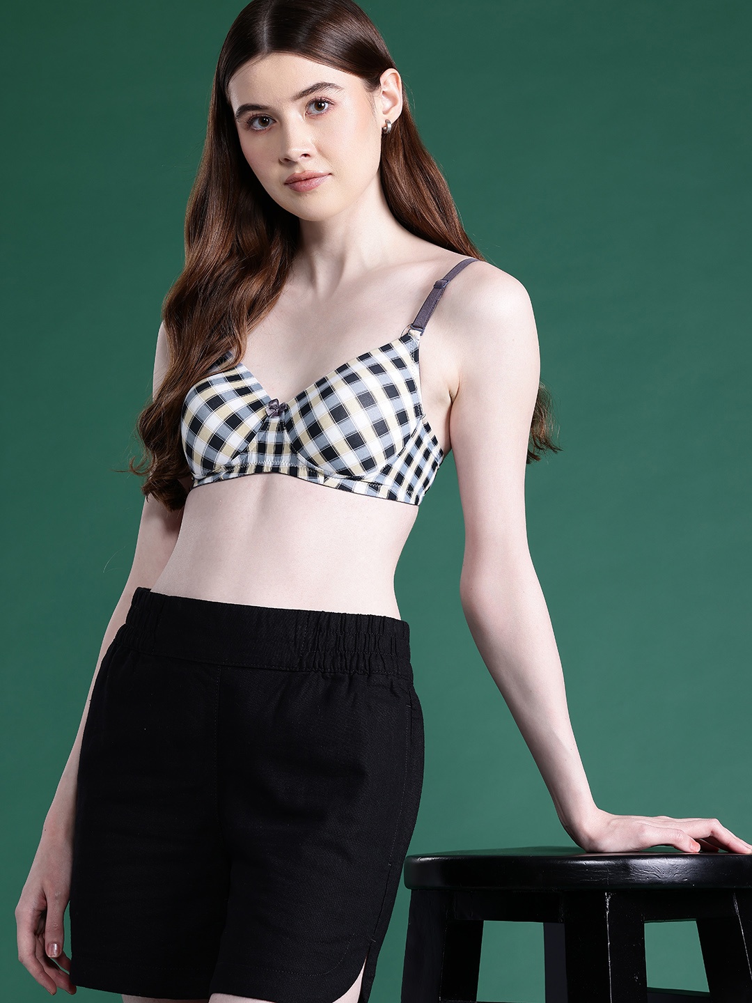 

DressBerry Checked Full Coverage Lightly Padded Bra, Beige