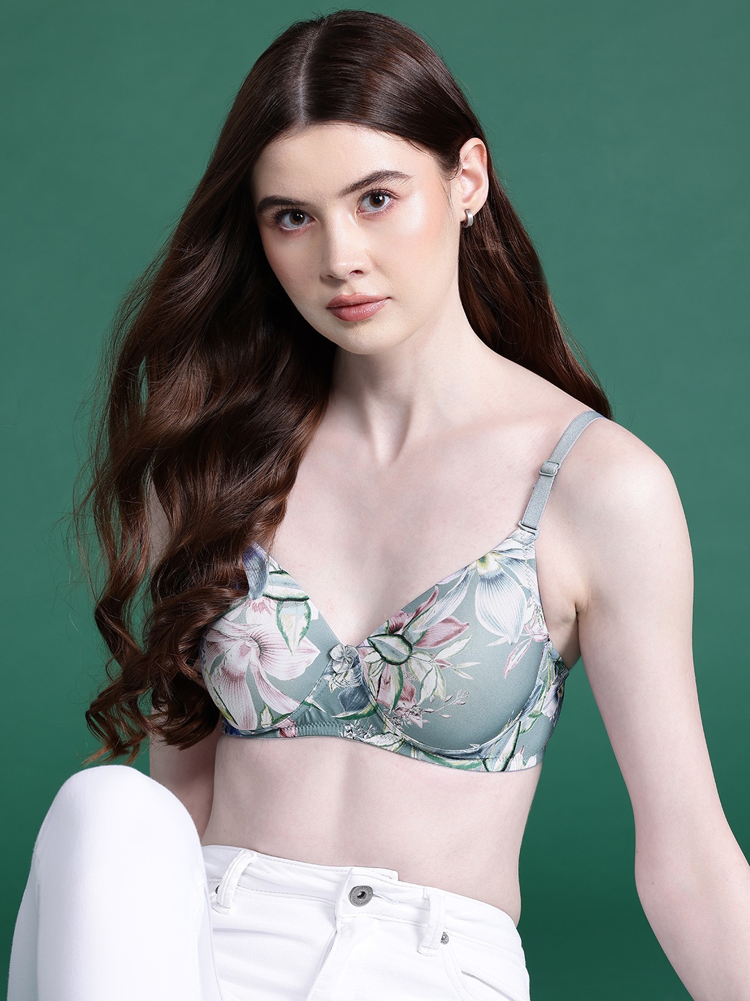 

DressBerry Floral Full Coverage Lightly Padded Bra, Sea green