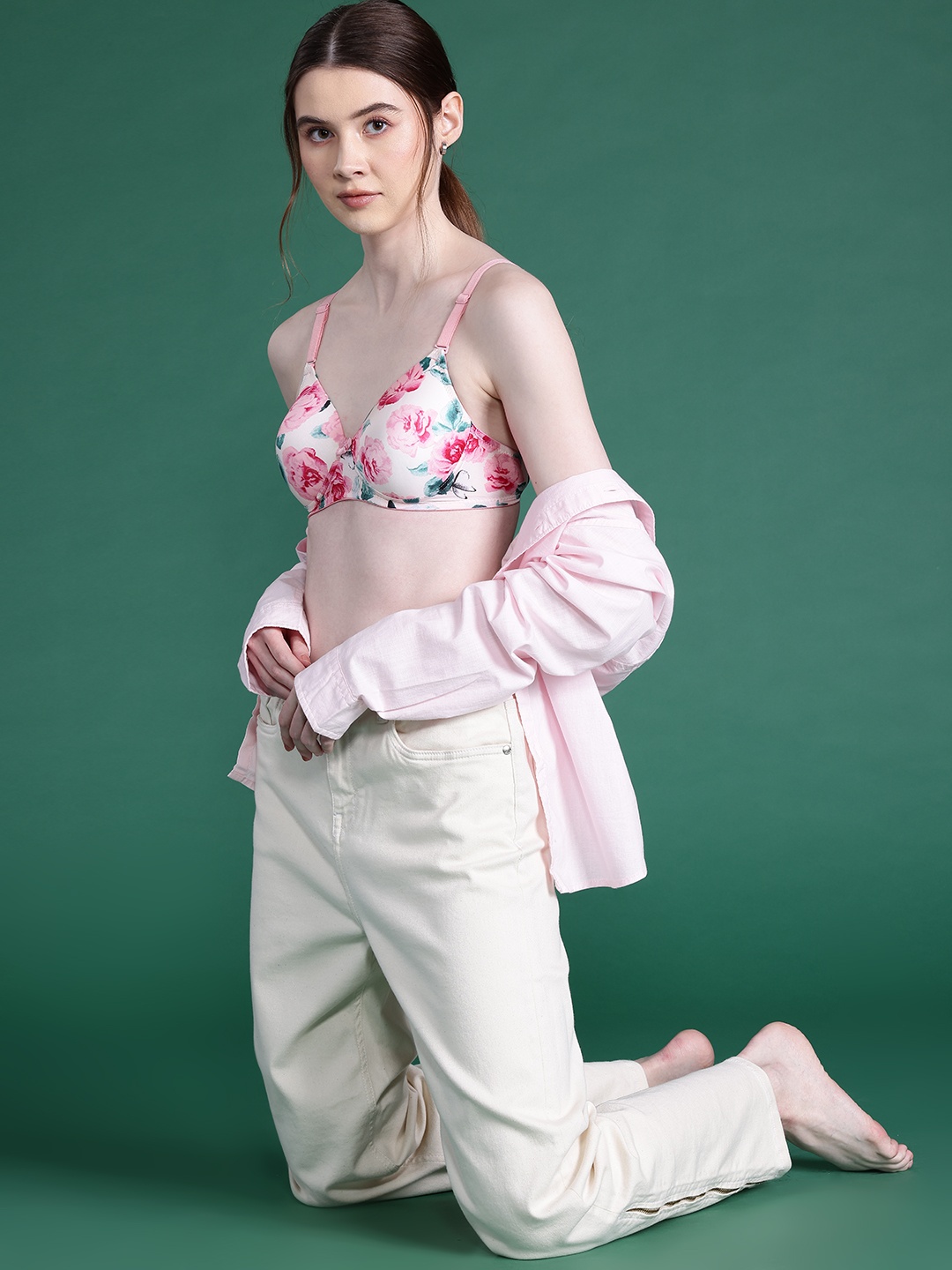 

DressBerry Floral Full Coverage Lightly Padded Bra, Pink