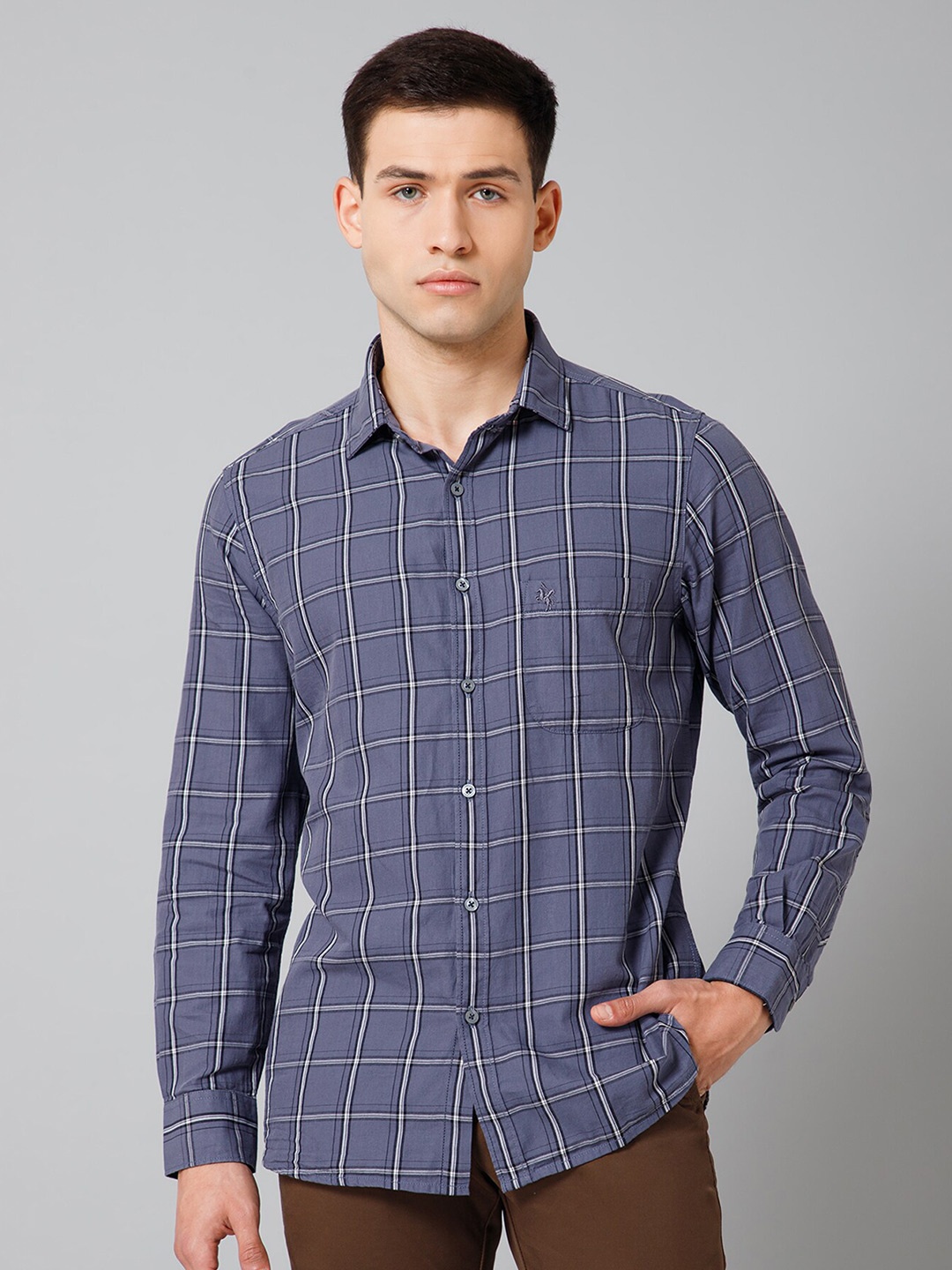 

Cantabil Comfort Checked Spread Collar Cotton Casual Shirt, Grey