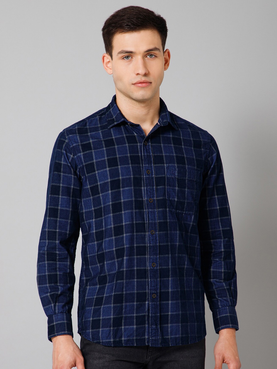 

Cantabil Comfort Checked Spread Collar Cotton Casual Shirt, Navy blue