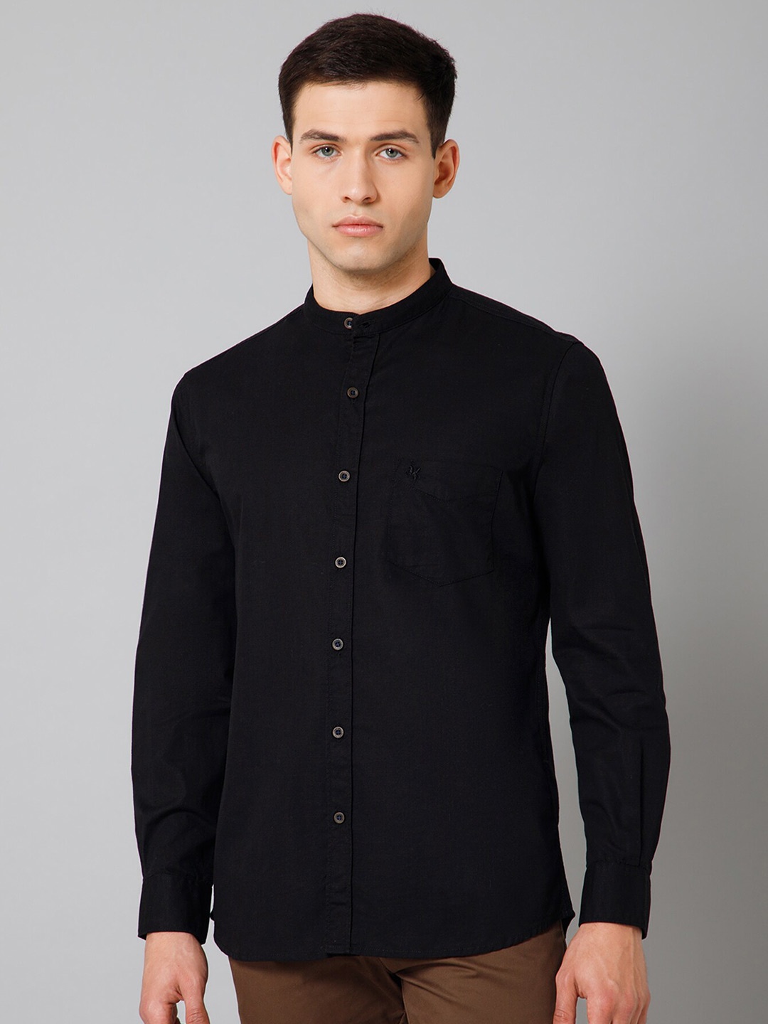 

Cantabil Comfort Band Collar Cotton Casual Shirt, Black
