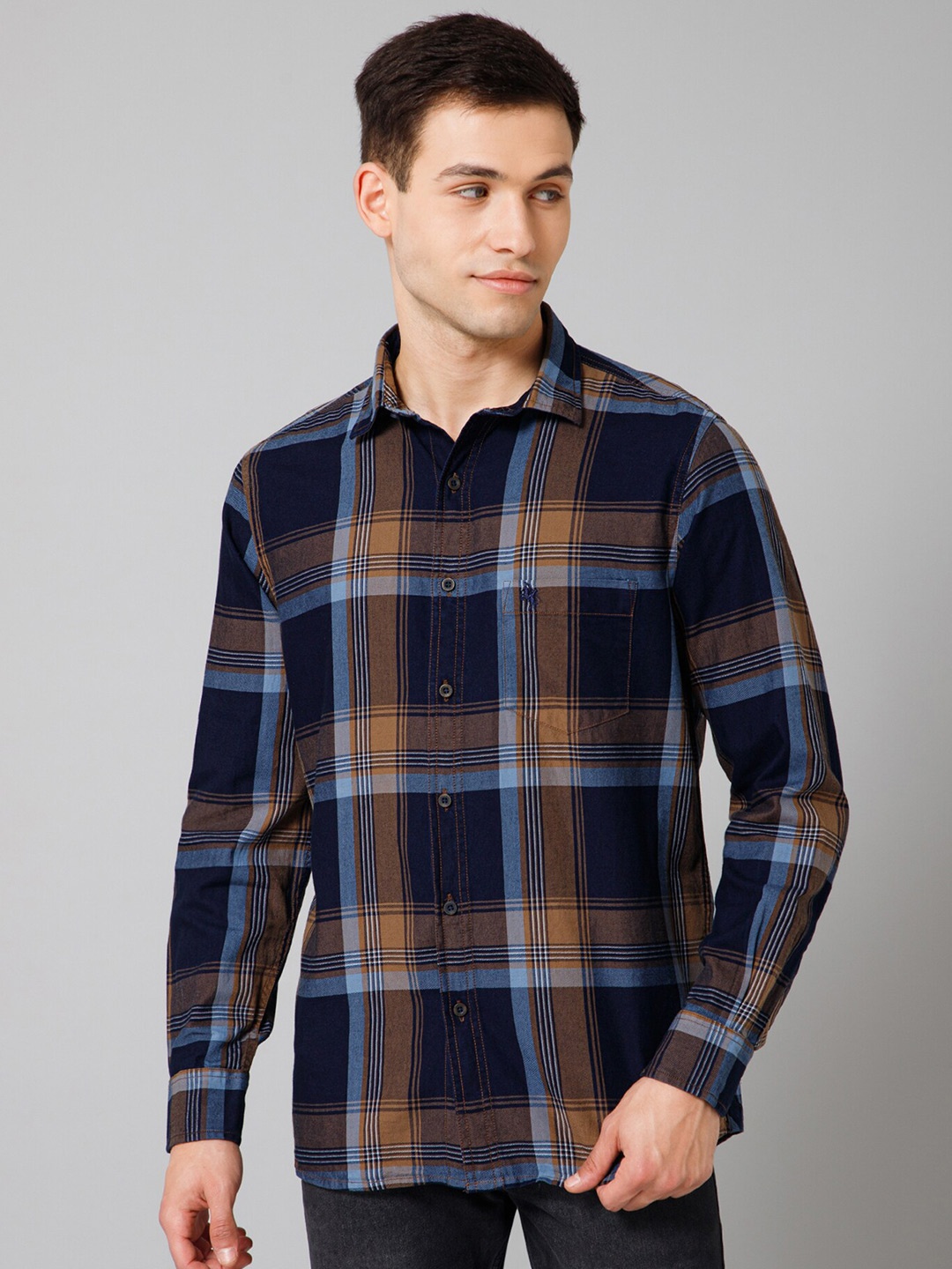 

Cantabil Checked Comfort Cotton Casual Shirt, Navy blue
