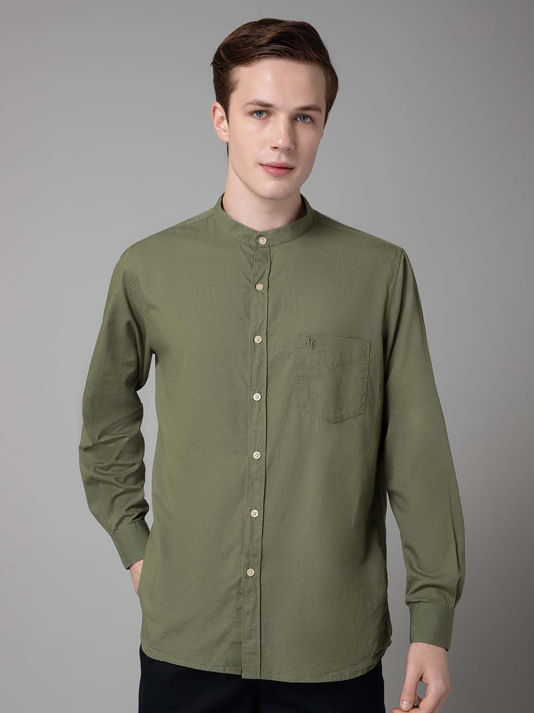 

Cantabil Comfort Band Collar Cotton Casual Shirt, Olive