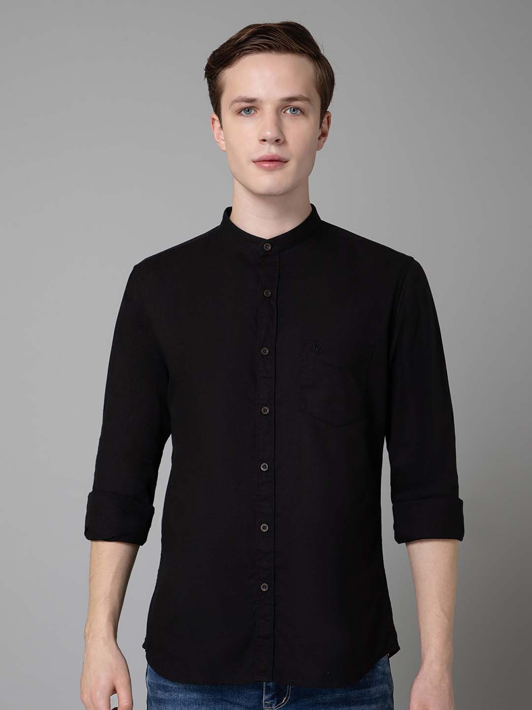 

Cantabil Comfort Band Collar Cotton Casual Shirt, Black