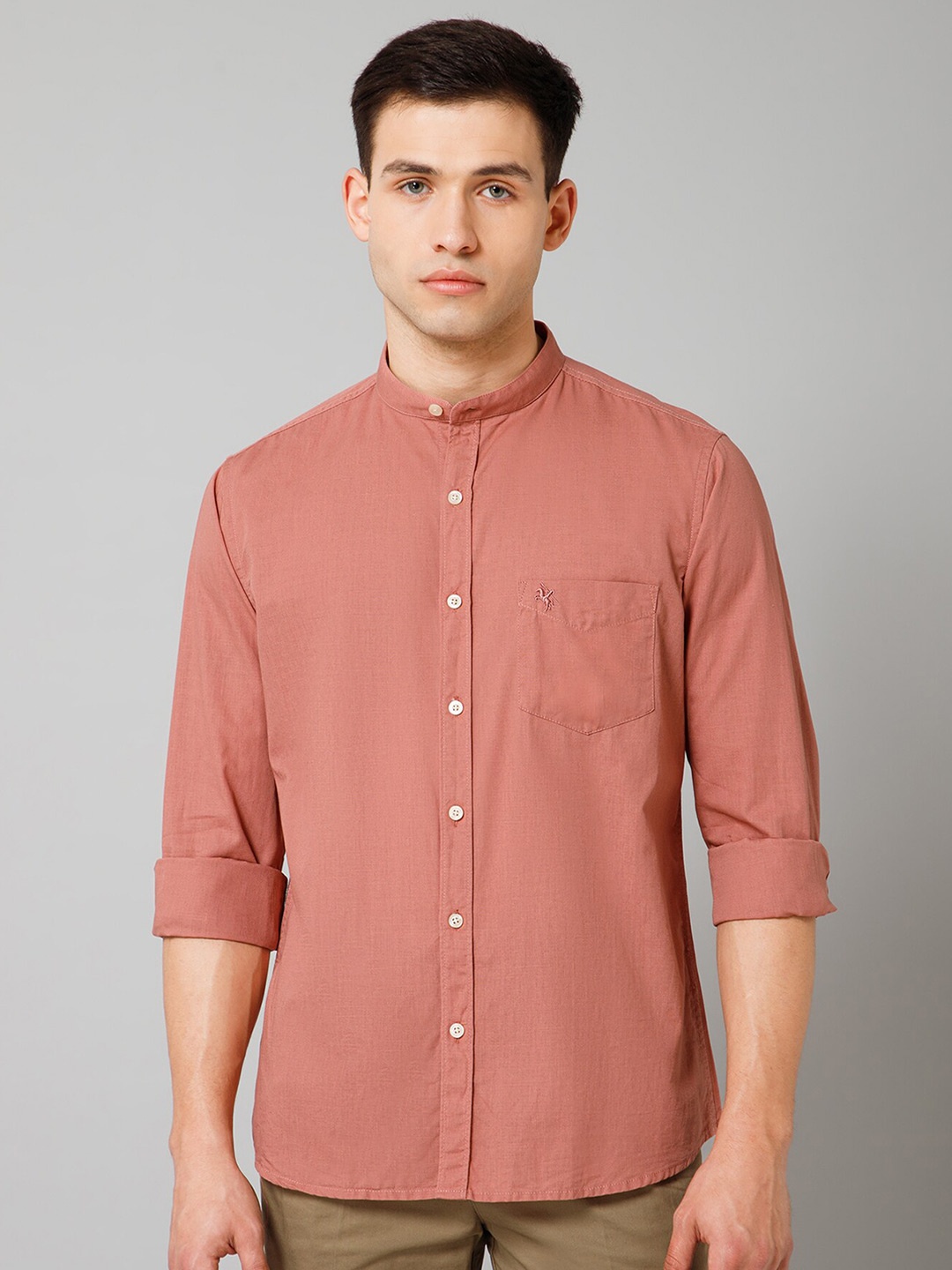 

Cantabil Comfort Band Collar Cotton Casual Shirt, Peach