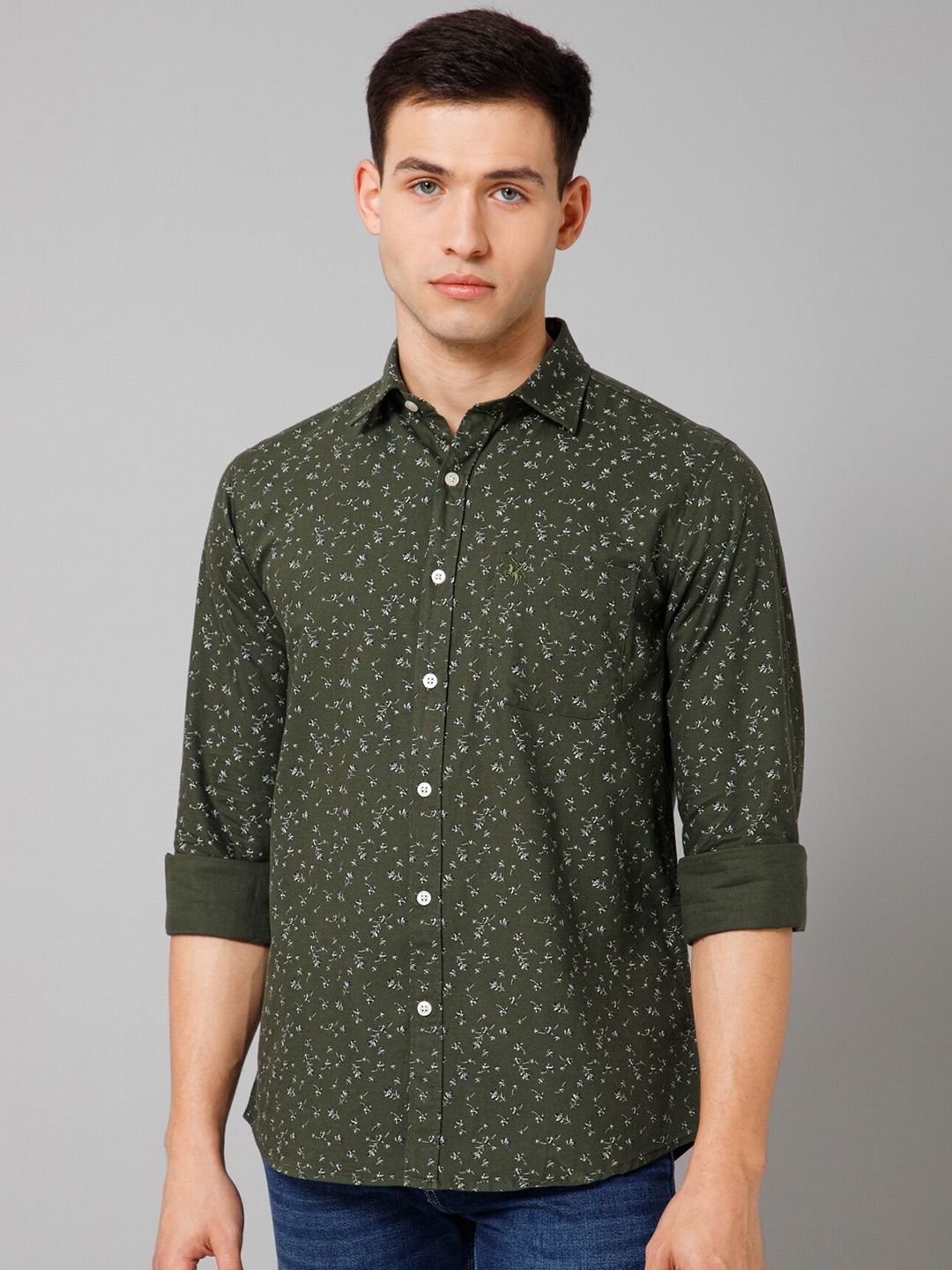

Cantabil Spread Collar Comfort Floral Printed Casual Shirt, Green