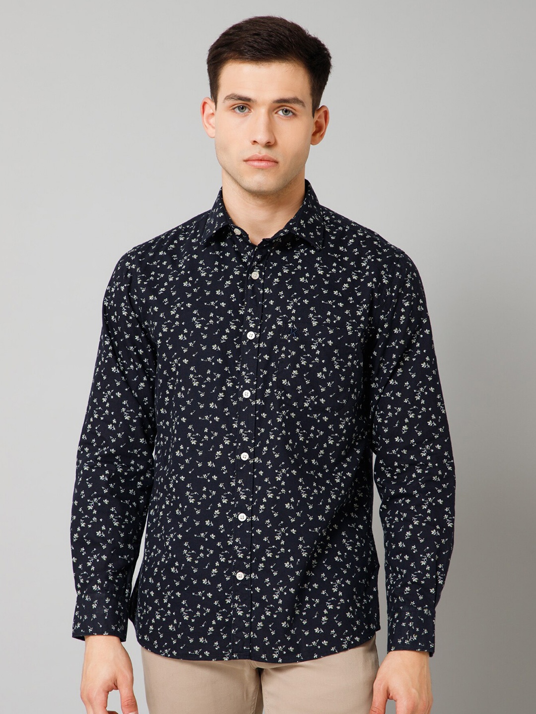 

Cantabil Spread Collar Comfort Floral Printed Casual Shirt, Navy blue