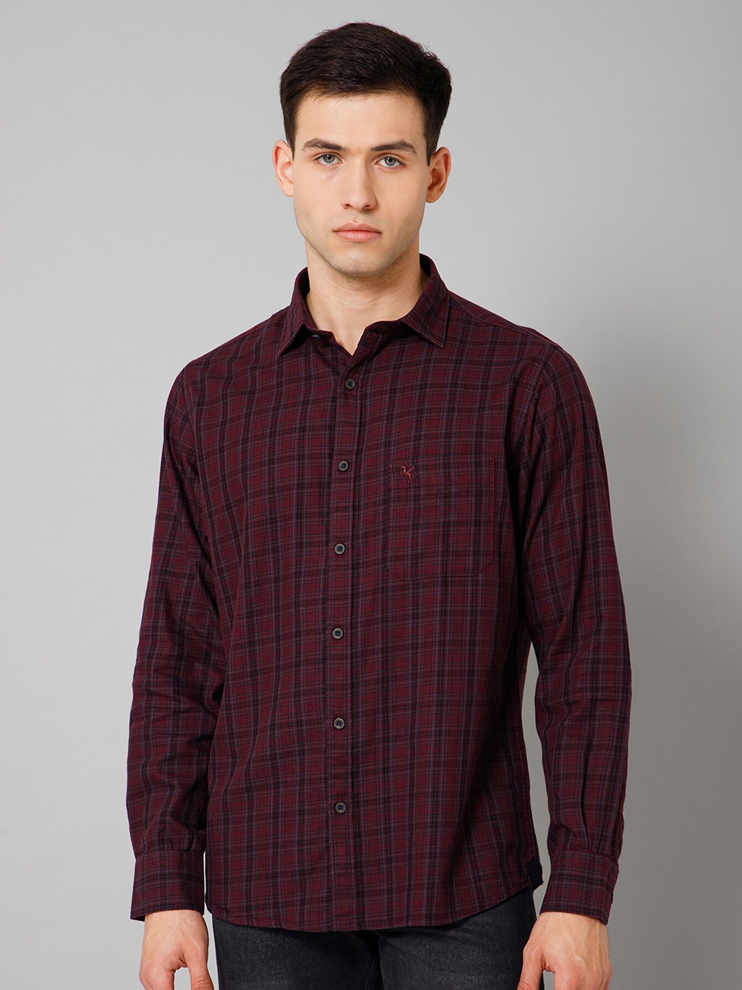 

Cantabil Spread Collar Comfort Checked Casual Cotton Shirt, Maroon