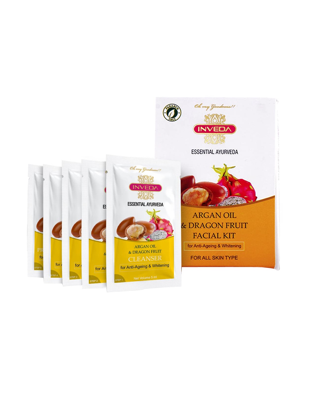 

Inveda Set Of 5 Argan Oil & Dragon Fruit Cleanser-Serum-Scrub-Pack-Cream - 37ml, White