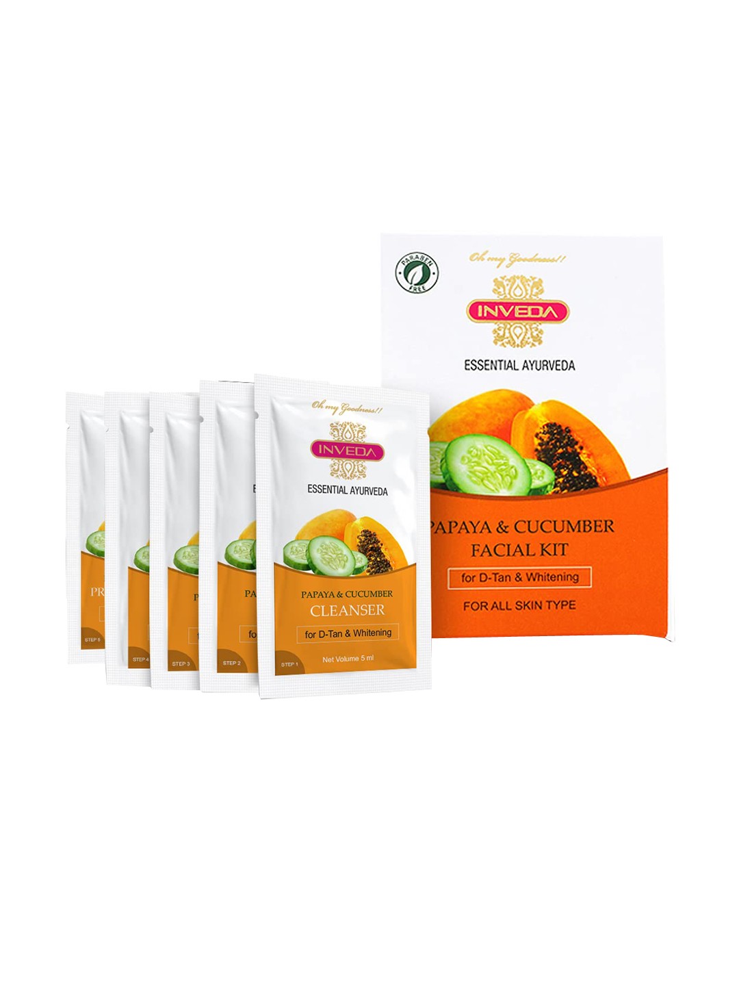 

Inveda Set Of 5 Papaya & Cucumber Cleanser-Serum-Scrub-Pack-Cream - 37ml, White