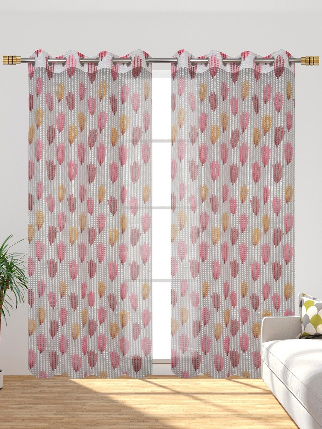 

Aura Maroon & White 2 Pieces Floral Eyelet Long Door Sheer Curtains