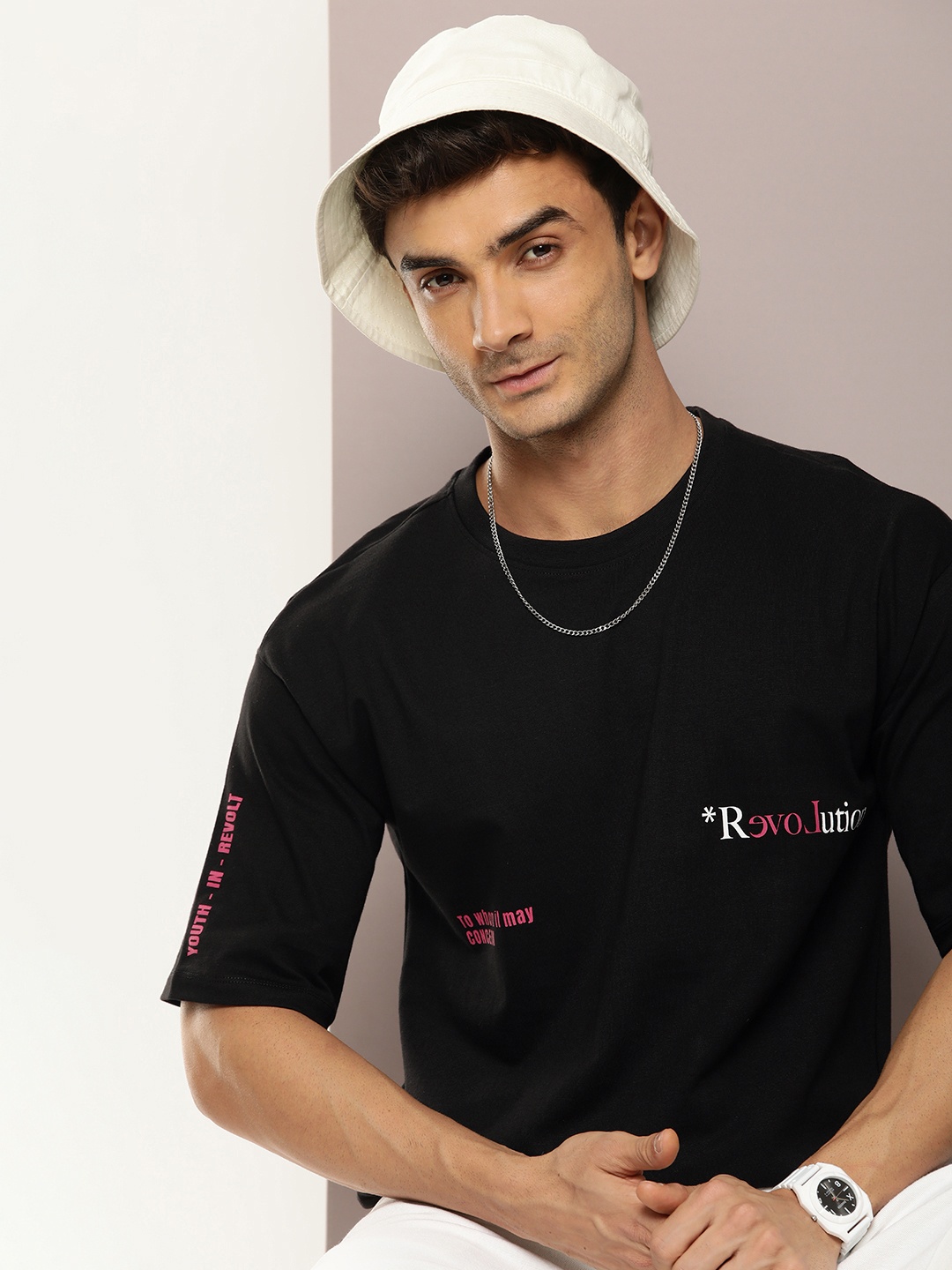 

Kook N Keech Typography Printed Drop-Shoulder Sleeves Pure Cotton Oversized T-shirt, Black