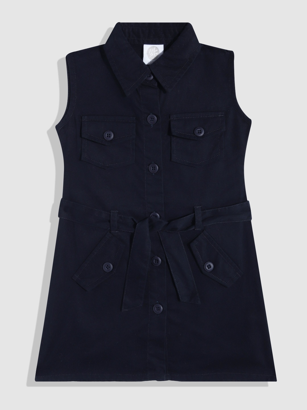 

YK Denim Shirt Dress with Belt, Navy blue