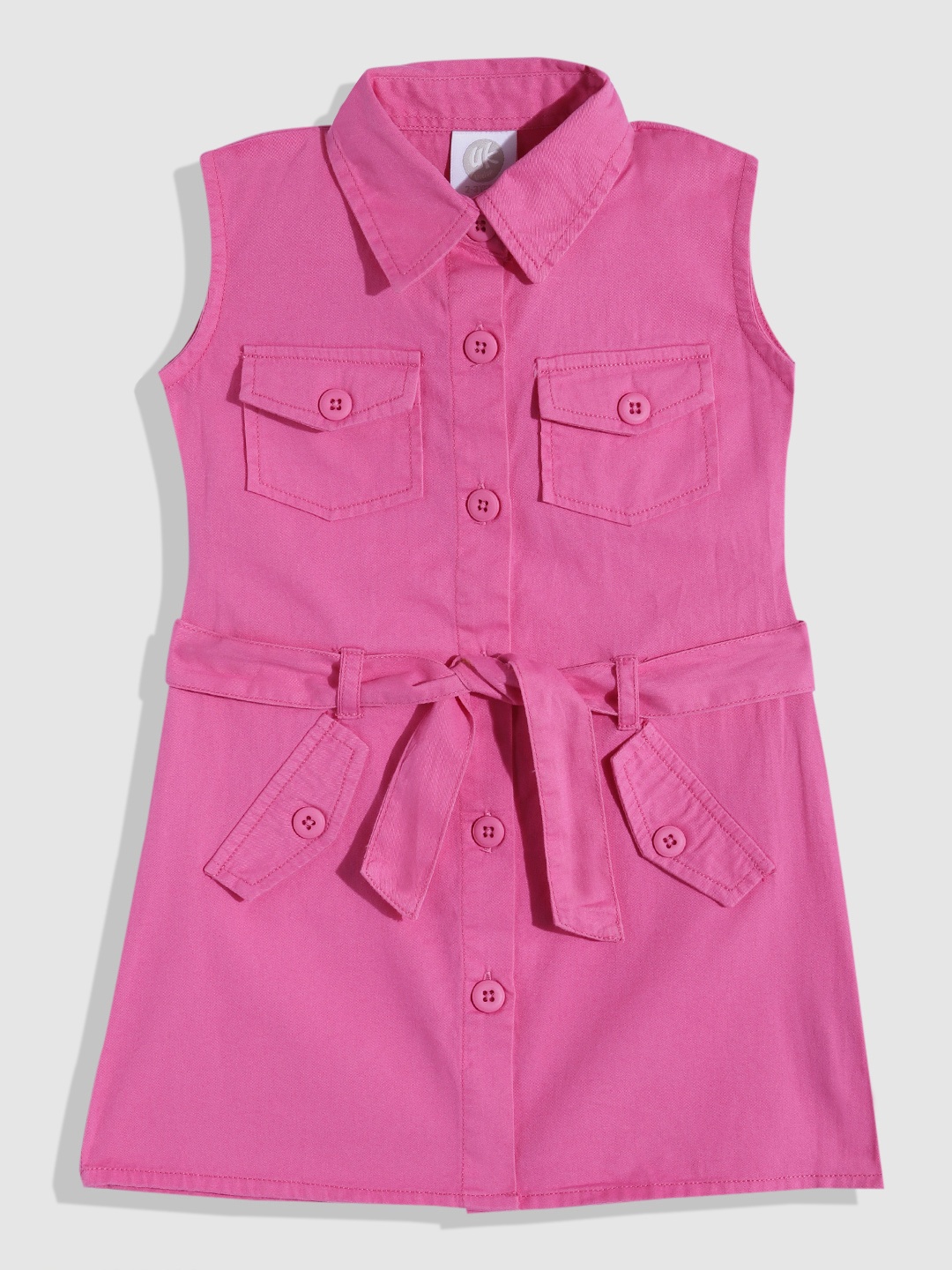 

YK Girls Pure Cotton Shirt Dress with Belt, Pink
