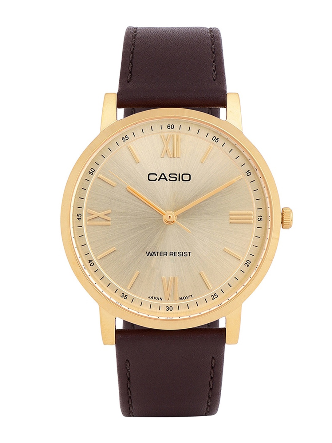 

CASIO Men Leather Straps Water Resistance Analogue Watch A2158, Beige