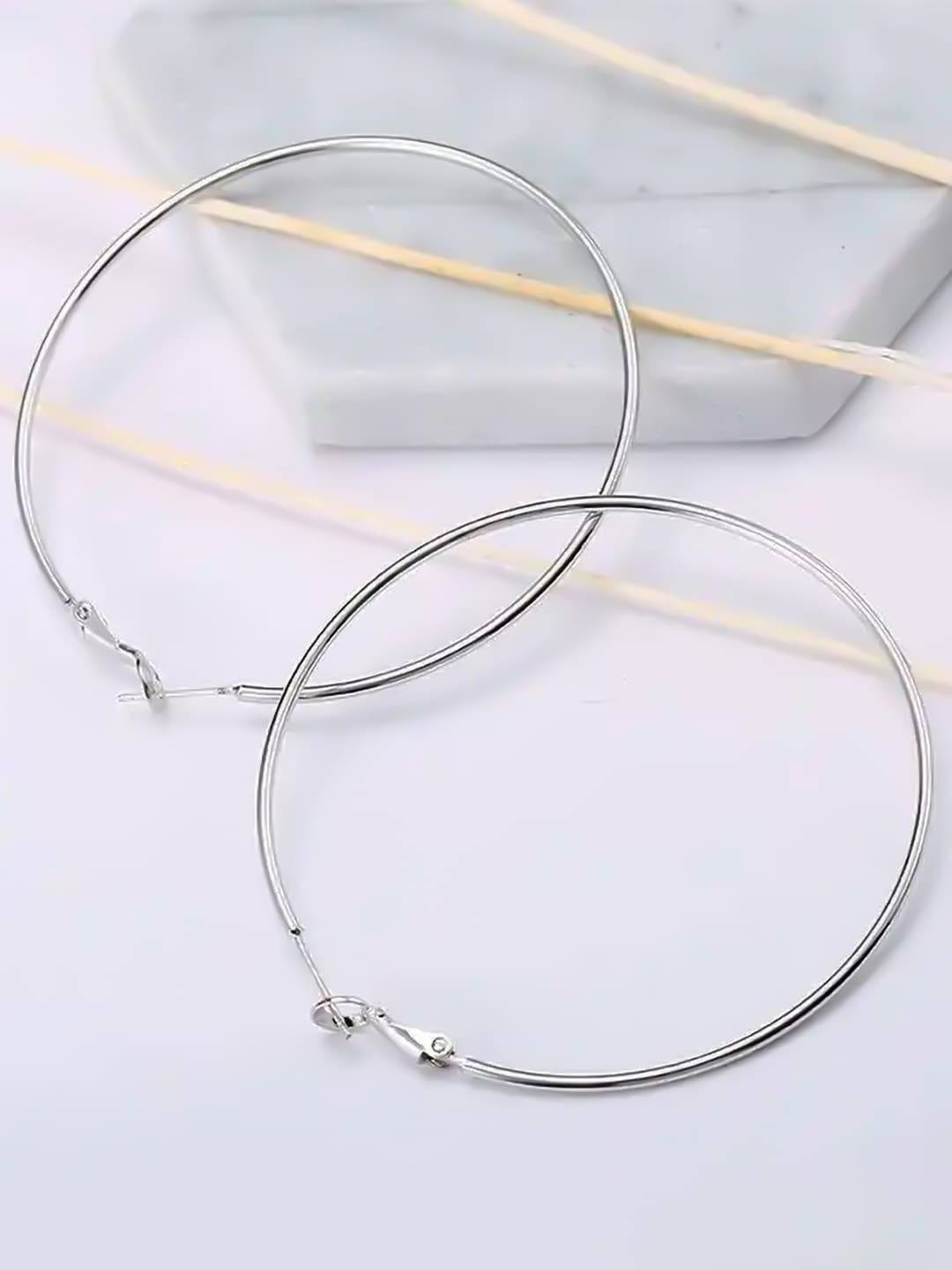 

PRIVIU Silver-Plated Stainless Steel Circular Hoop Earrings