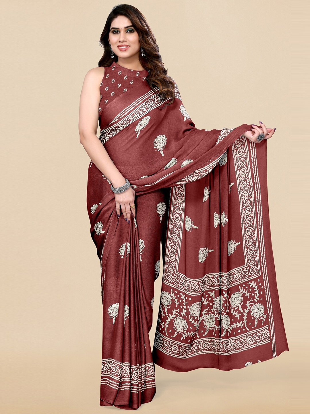 

MIRCHI FASHION Ethnic Motifs Printed Saree, Maroon