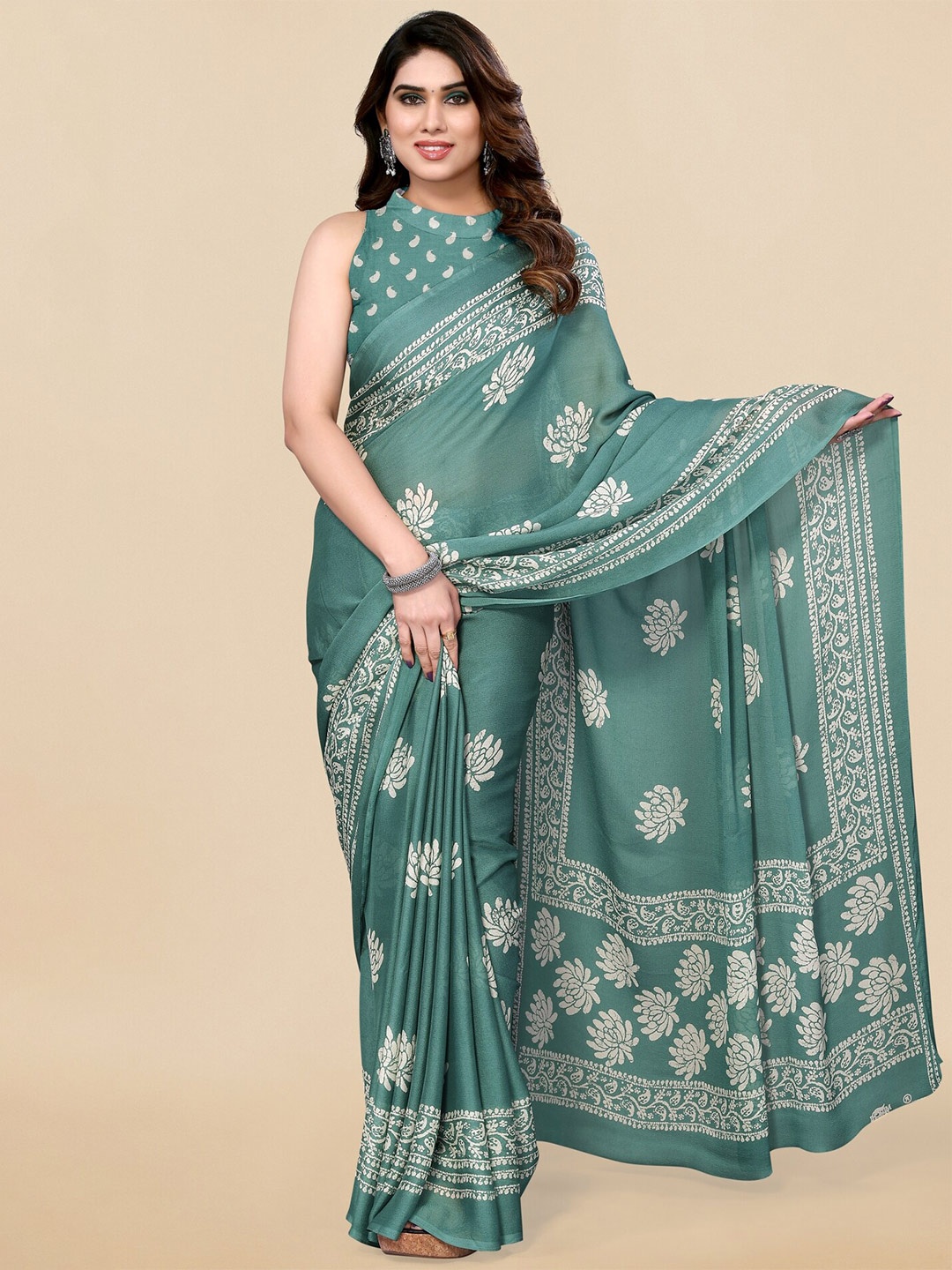 

MIRCHI FASHION Floral Printed Saree, Teal