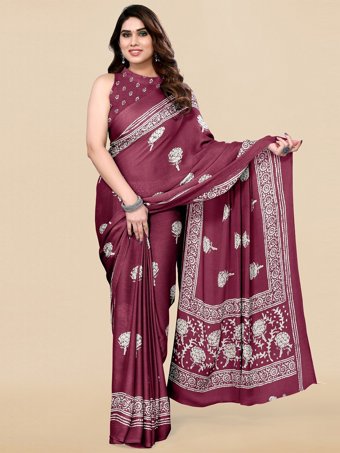 

MIRCHI FASHION Floral Printed Saree, Magenta