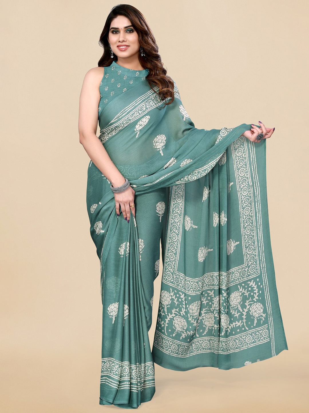 

MIRCHI FASHION Floral Printed Saree, Teal