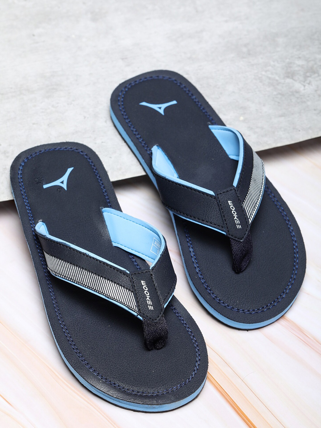 

ABROS Men Striped Thong Flip-Flops, Navy blue