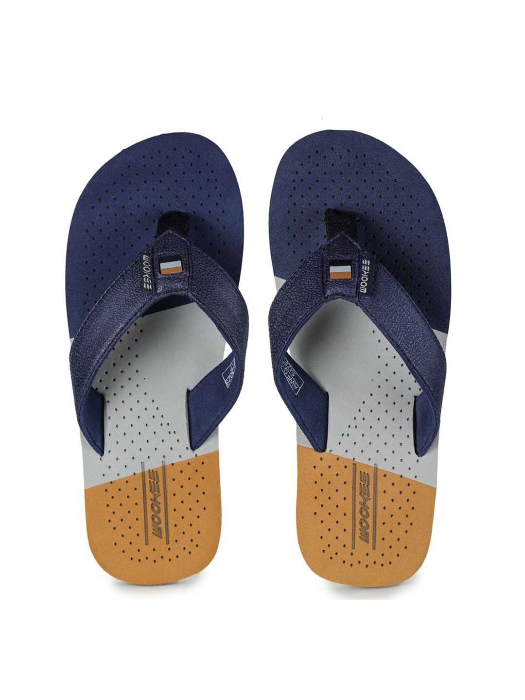 

ABROS Men Colourblocked Perforated Thong Flip-Flops, Navy blue