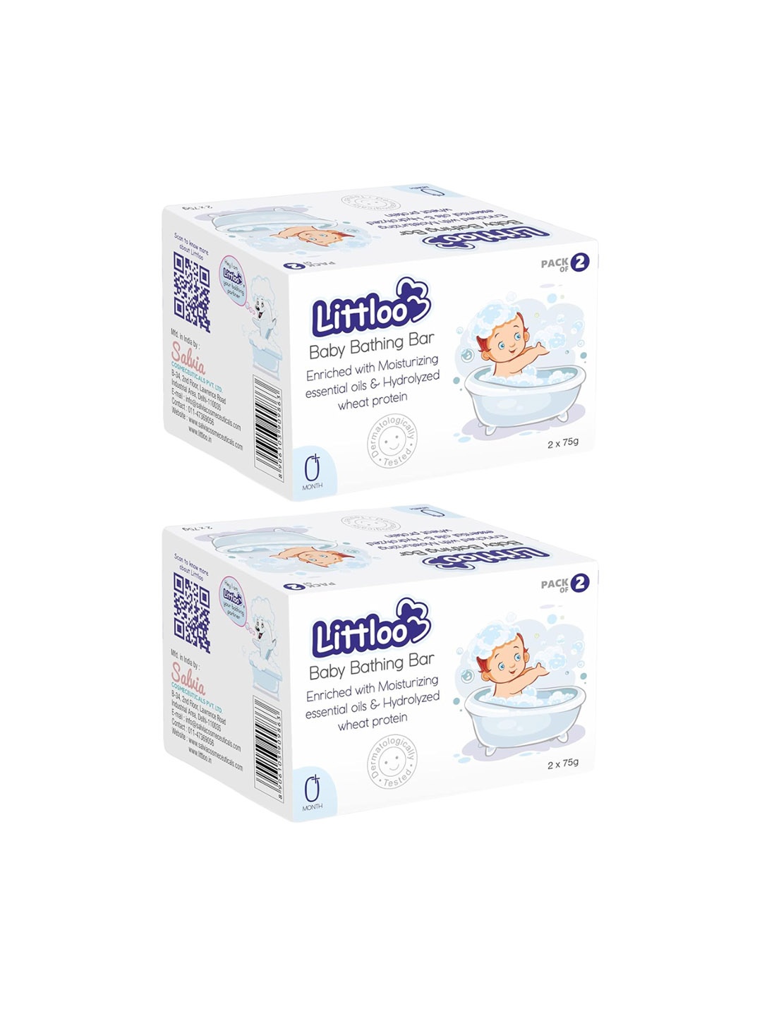 

Littloo Set Of 2 Baby Bathing Soap With Hydrolyzed Wheat Protein - 75g Each, White