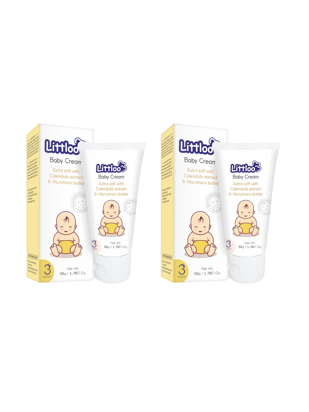 

Littloo Set Of 2 Baby Cream With Calendula Extract & Murumuru Butter - 50g Each, Off white