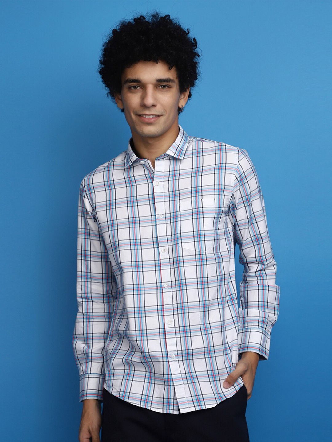 

V-Mart Tartan Checks Twill Cotton Casual Shirt, Blue