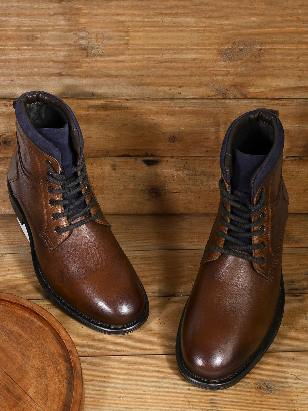 

Jack Rebel Men Textured Leather Mid-Top Regular Boots, Brown
