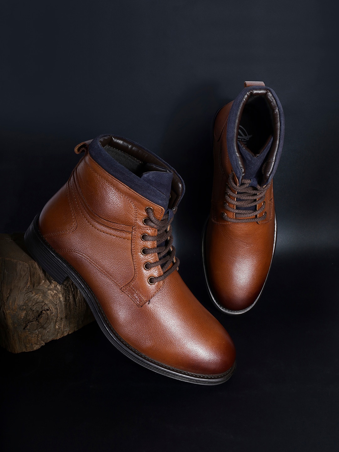 

Jack Rebel Men Textured Leather Mid-Top Regular Boots, Tan