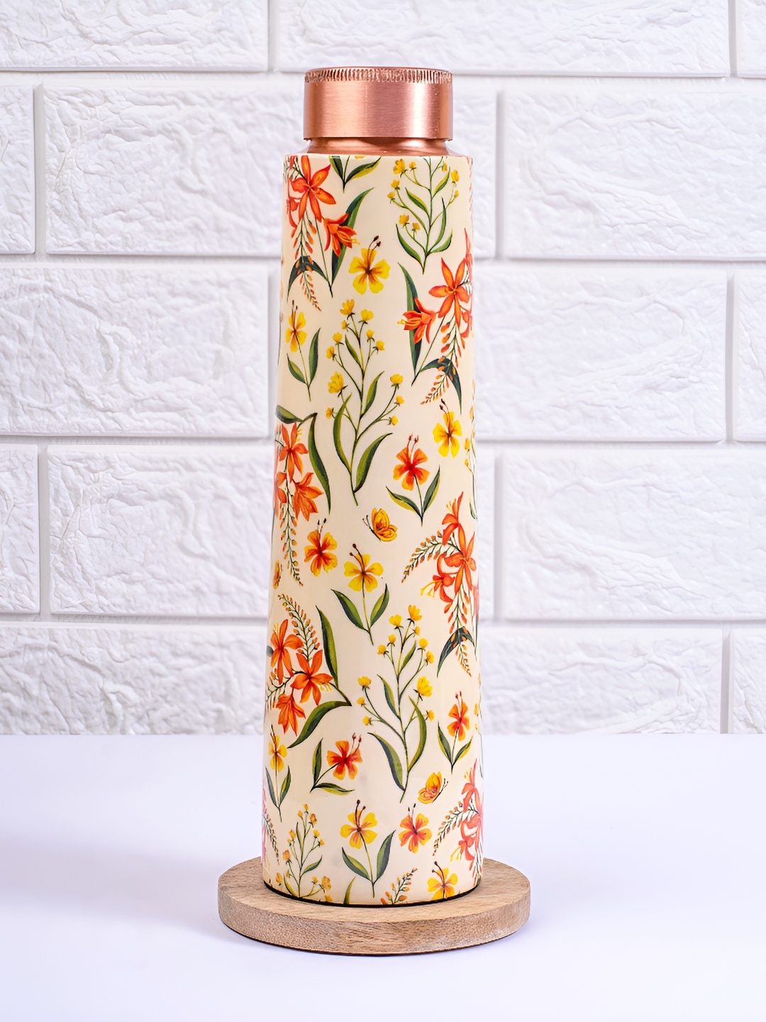 

Strokes by Namrata Mehta Peach & Green Copper Printed Water Bottle 950ml