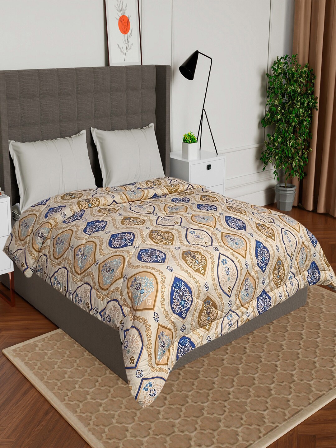 

AVI Gold Toned & Blure Ethnic Motifs Mild Winter 210 GSM Double Bed Comforter