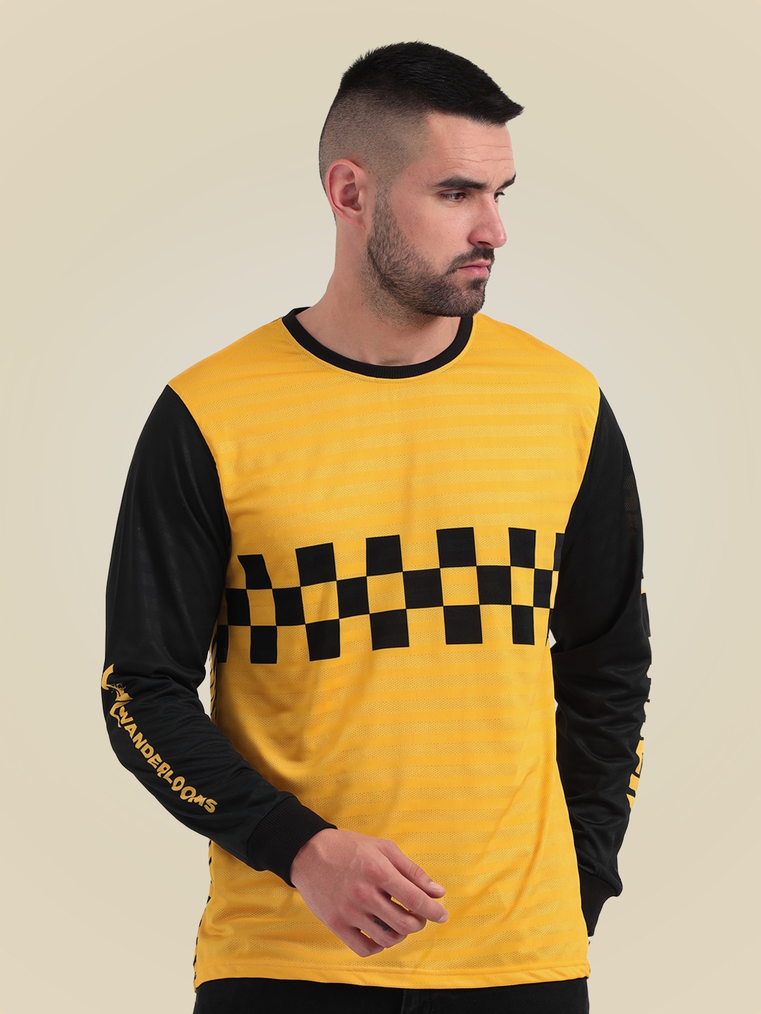 

WANDERLOOMS Trackside Thunder Printed Jersey Biker T-shirt, Yellow