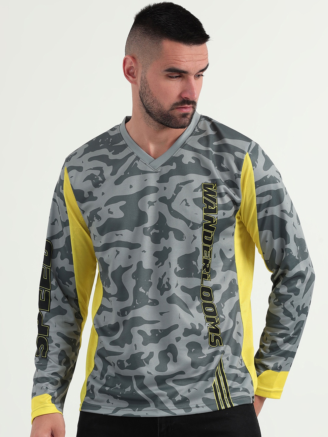 

WANDERLOOMS Zesty Camo Printed Jersey Biker T-shirt, Grey