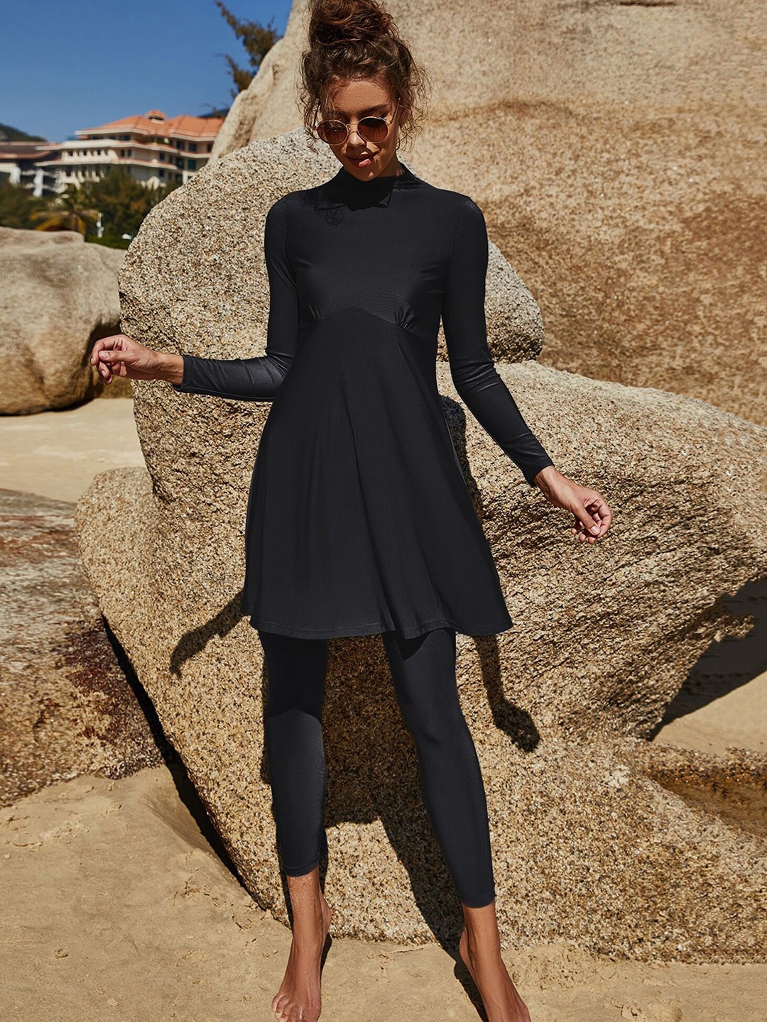 

LULU & SKY Round Neck Swimming Dress, Black
