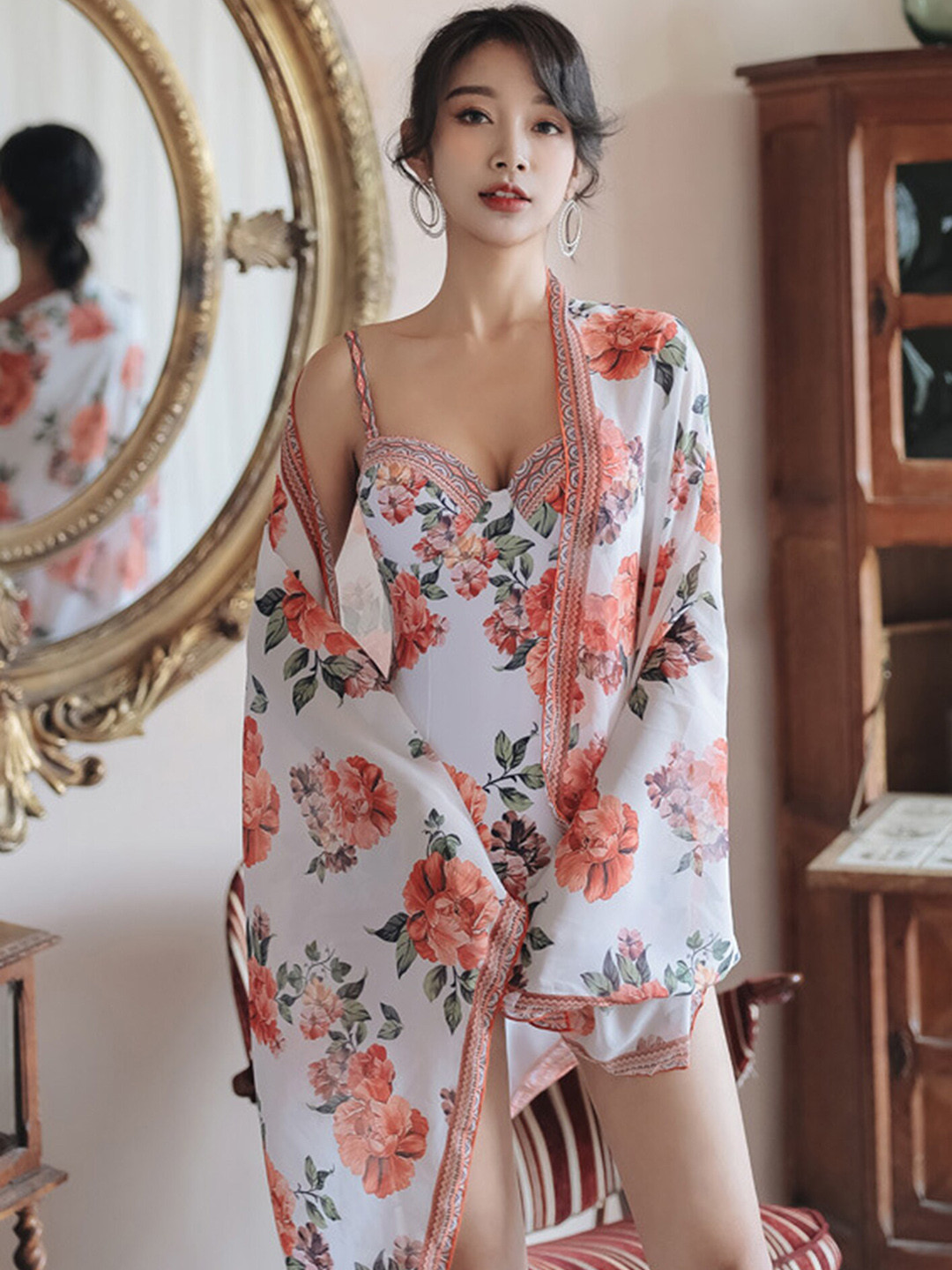 

LULU & SKY Floral Printed Bodysuit, Orange