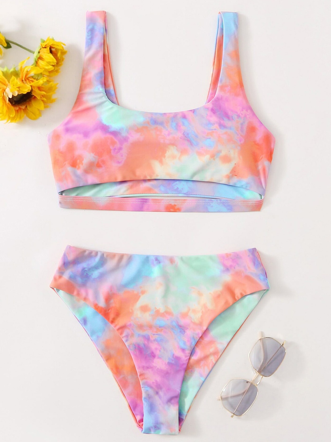 

LULU & SKY Tie and Dye Swim Bikini Set, Pink