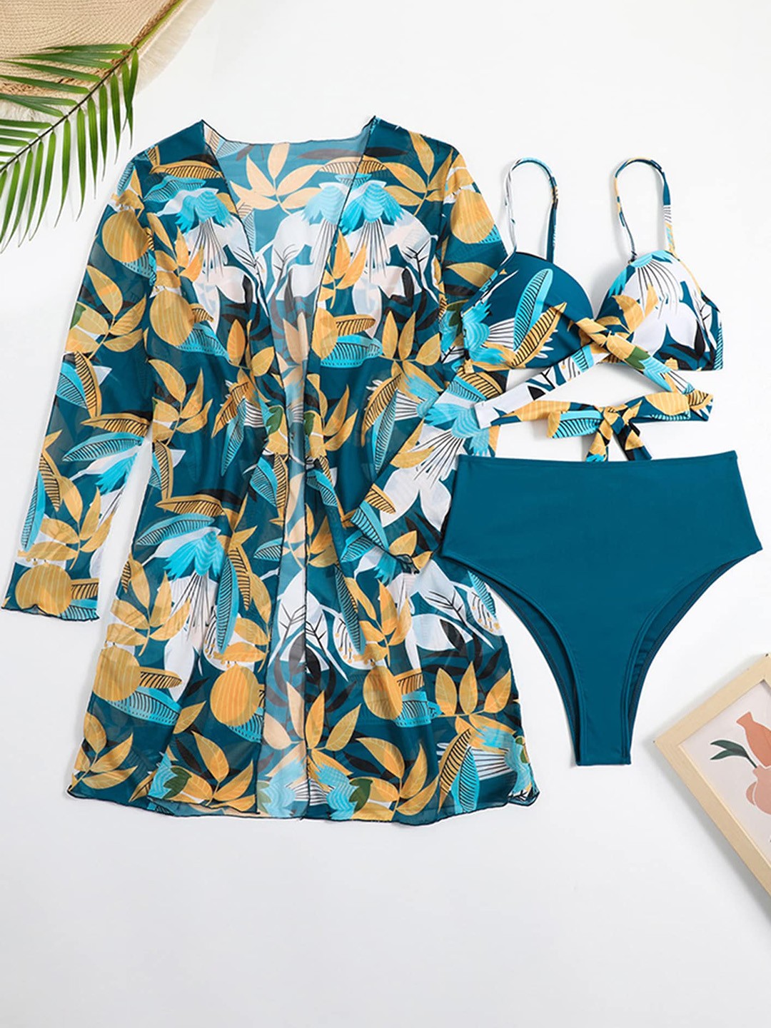 

LULU & SKY 3-Pieces Printed V-Neck Swim Set, Blue