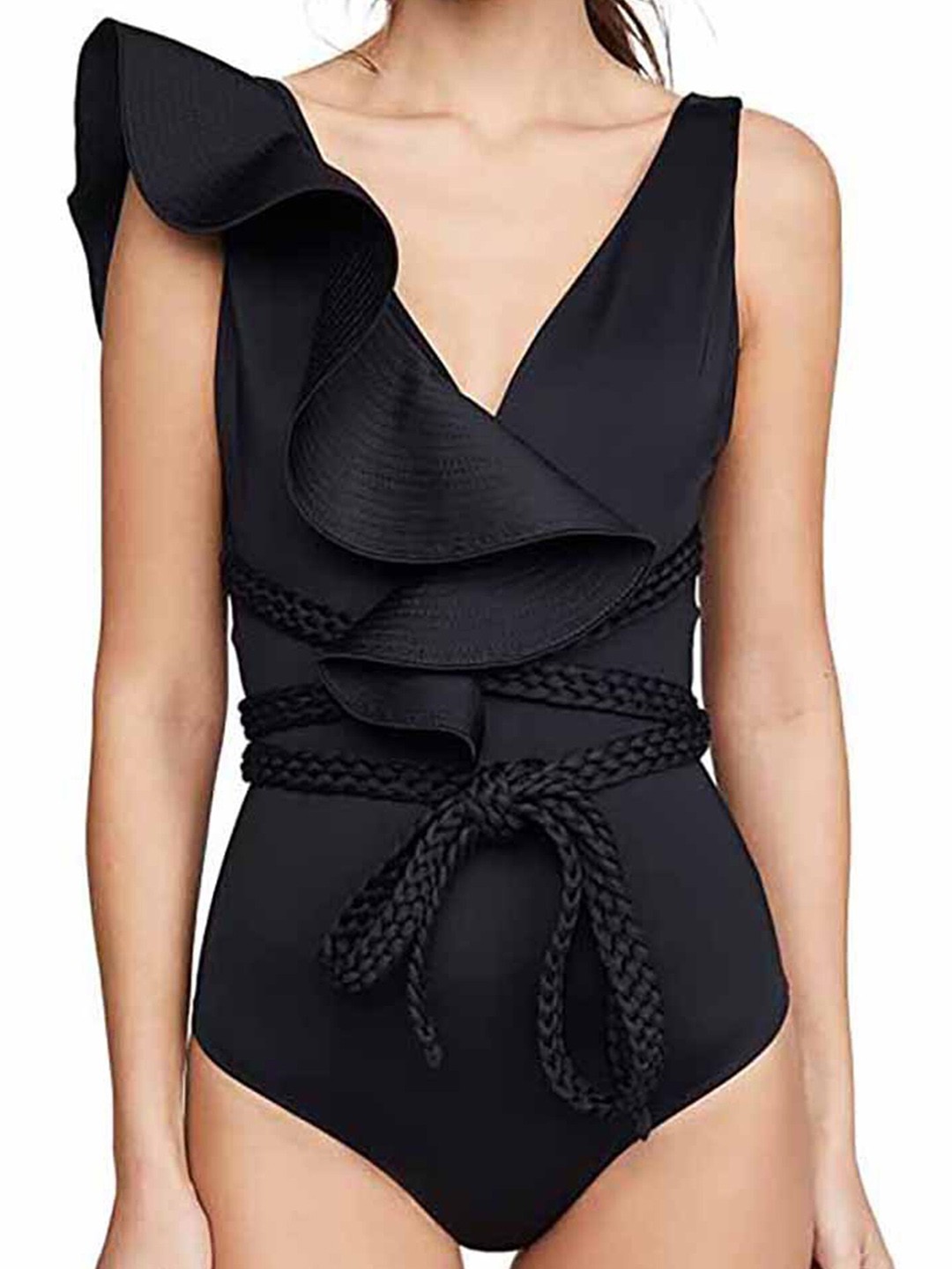 

LULU & SKY Sleeveless Braided-Belt Bodysuit, Black